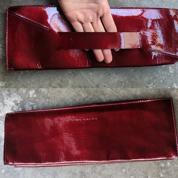 Peter Kent blood red glossy incognito clutch bag - Picture 2 of 8